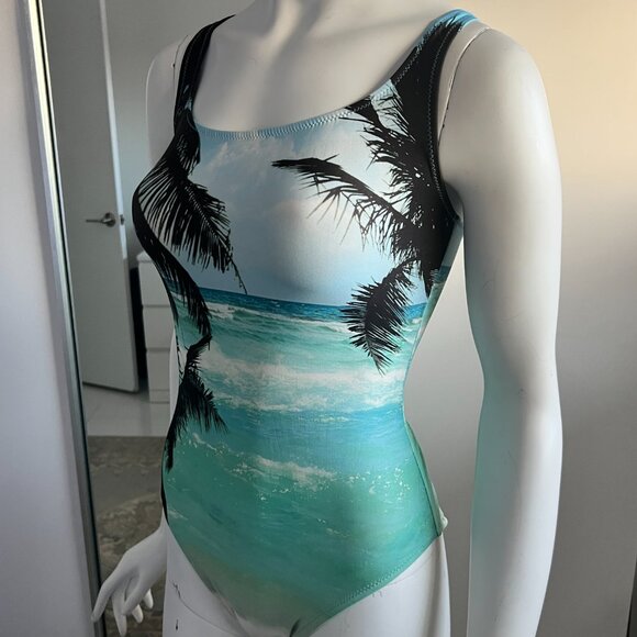 J. Crew Beach Scene w/ Palm Tree Scoop Back one piece C1964 SZ 6 - Picture 5 of 9